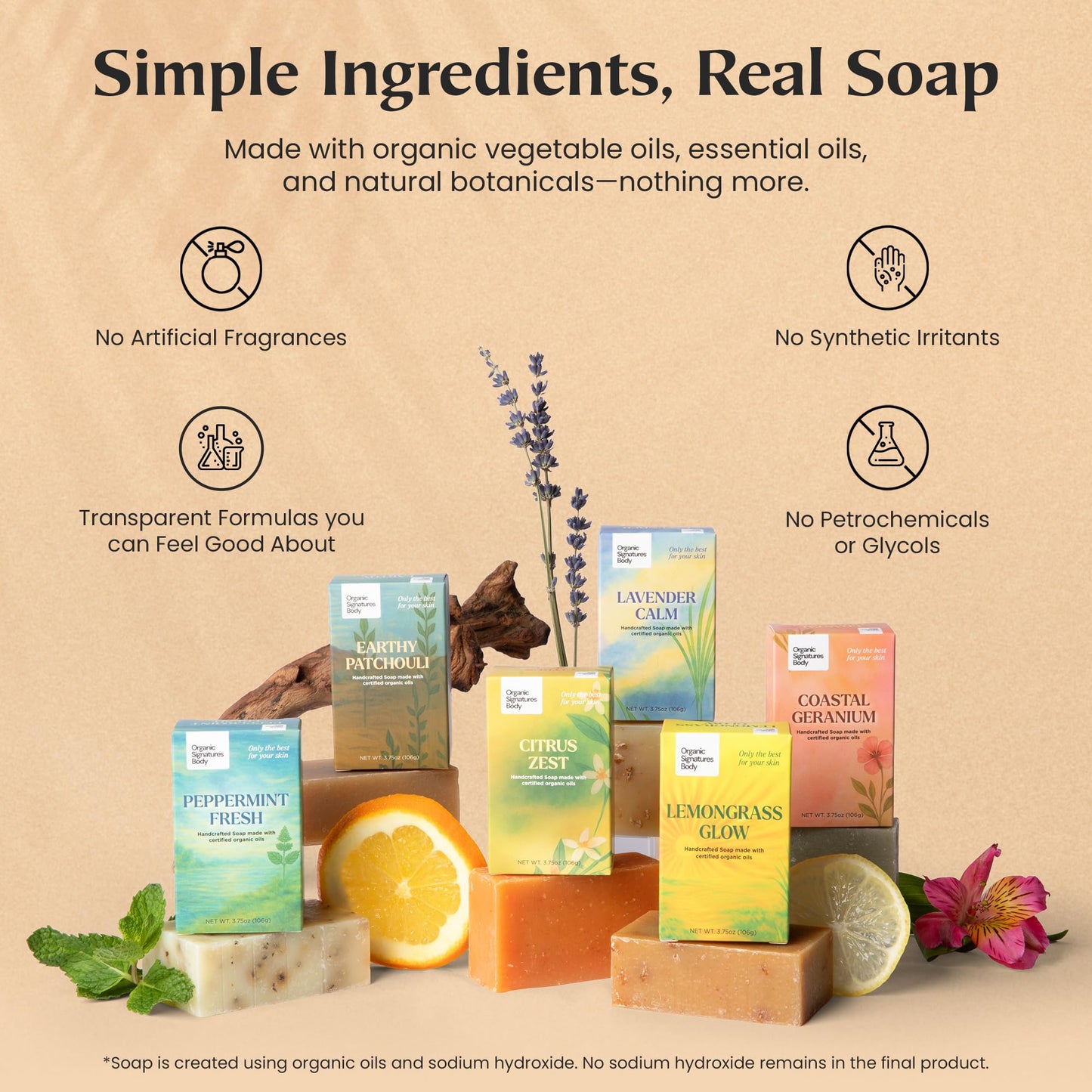 Organic Soap Bar Set - 6 Pack, Cold Process Natural Bar Soap for Women & Men for Sensitive Skin, Body, Face and Hands, Leaping Bunny Certified, Aromatherapy Bath & Shower Gift Set, Made in USA