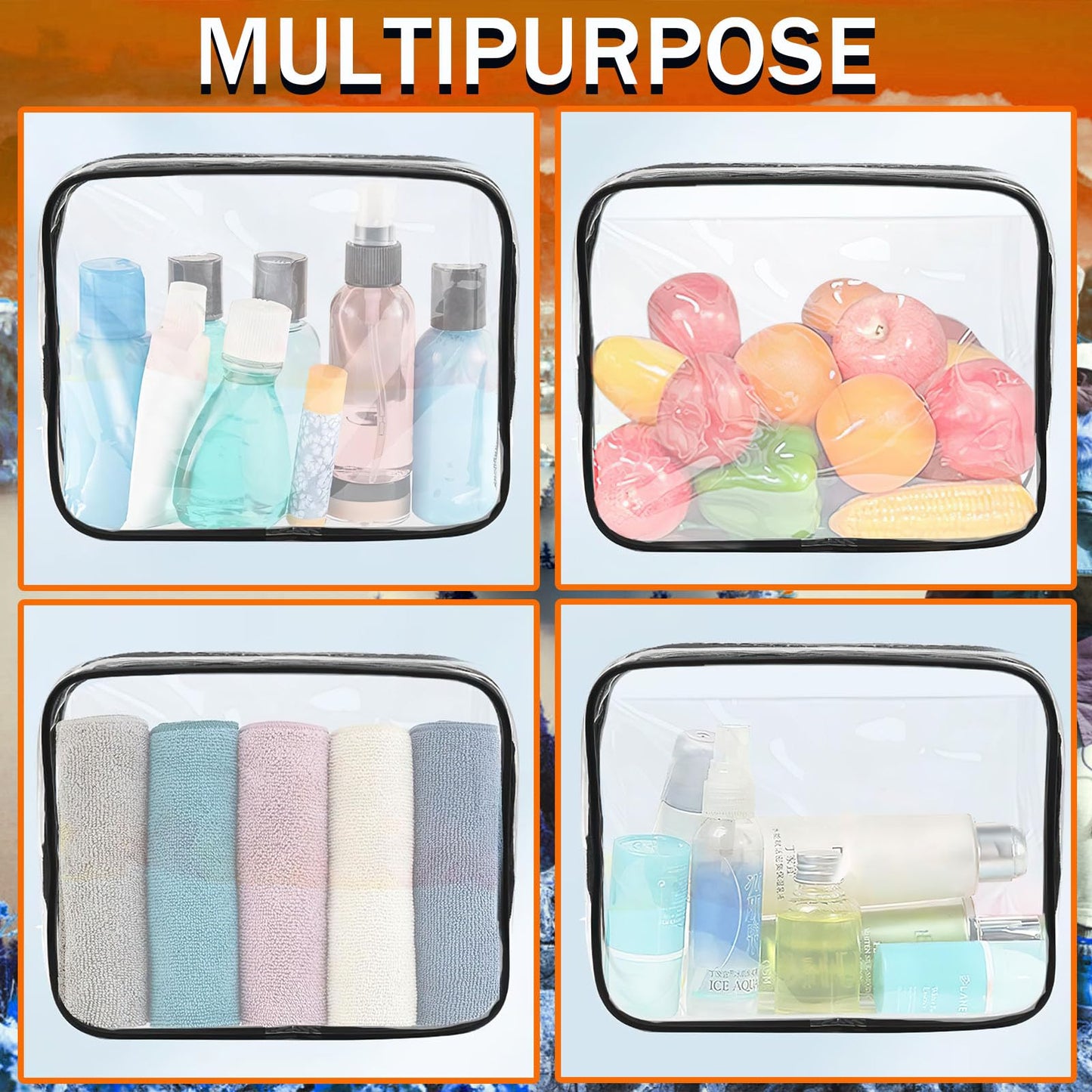 YOQIVEXU 12 Pieces Clear Makeup Bags, TSA Approved Toiletry Bag for Travel, PVC Transparent Cosmetic Pouch with Zipper, Waterproof Vinyl Plastic Organizer Case for Vacation Bathroom (Medium)