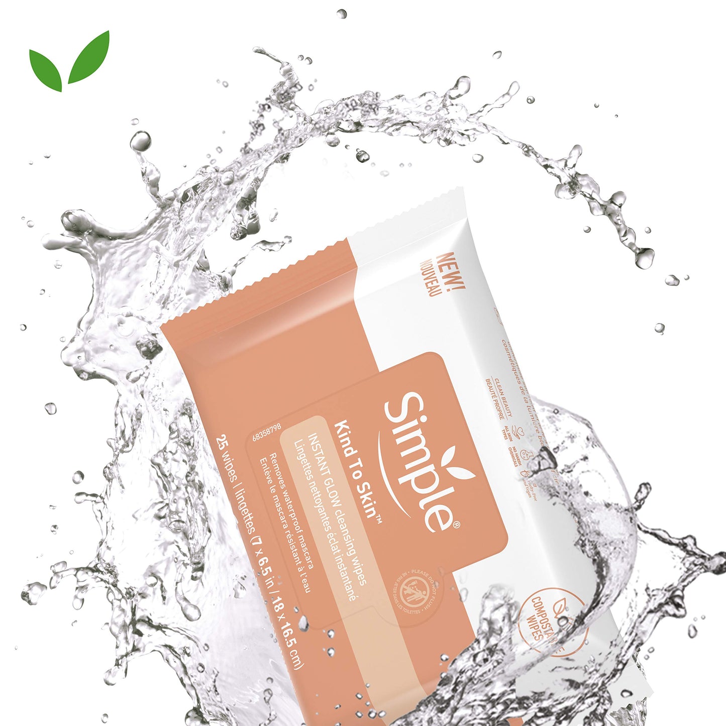 Simple Skin Care - Facial Cleansing Wipes, 25 Count, Instant Glow & Defend, Compostable, Skin Brightening, Moisturizing, Free of Harsh Chemicals, PETA Cruelty-Free