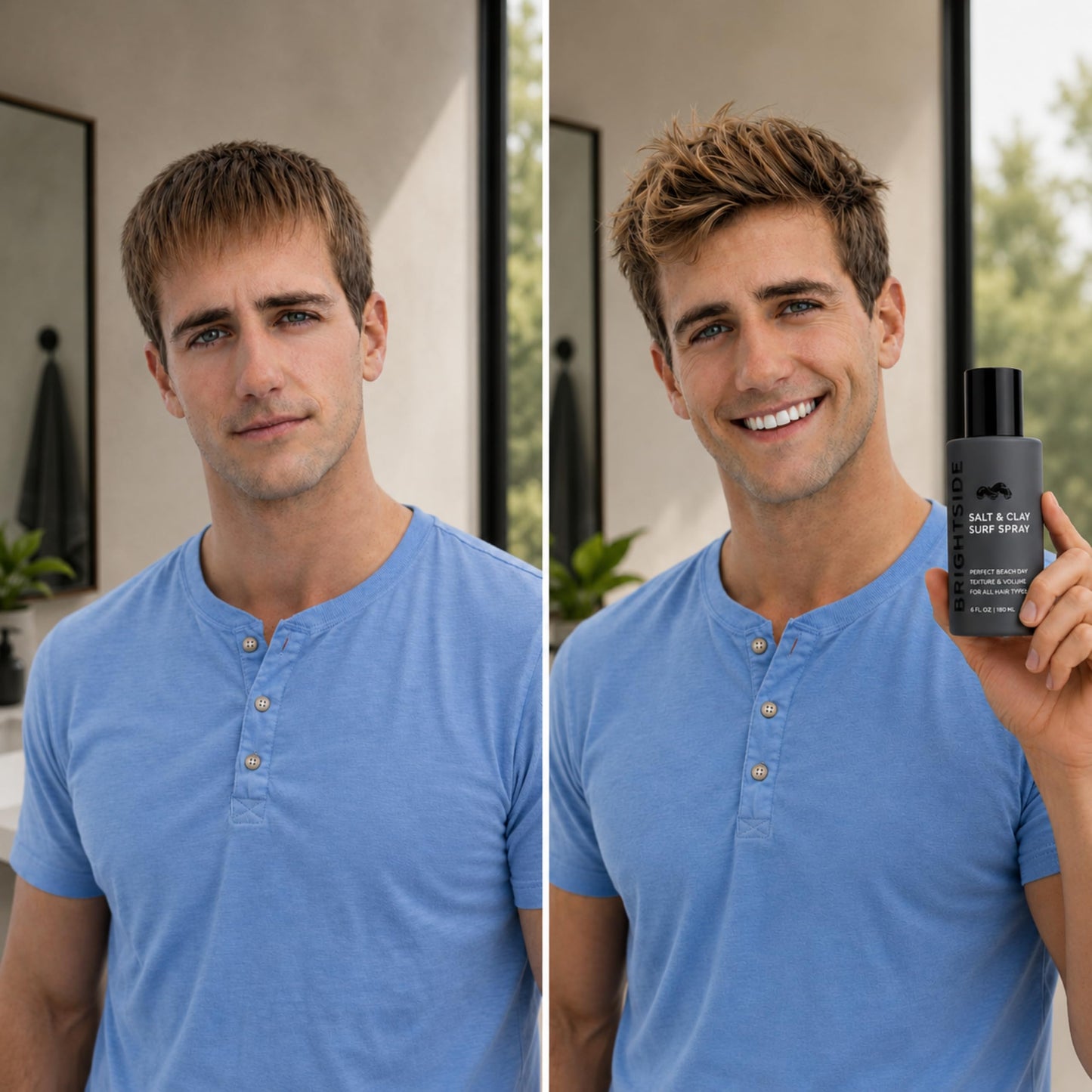 BRIGHTSIDE Salt & Clay Surf Spray - Instant Volume & Texture for Thicker Looking Hair - Natural Sea Salt Spray for Men & Women - Hydrate & Hold for All Hair - Alcohol-Free, Clean ingredients - 6oz