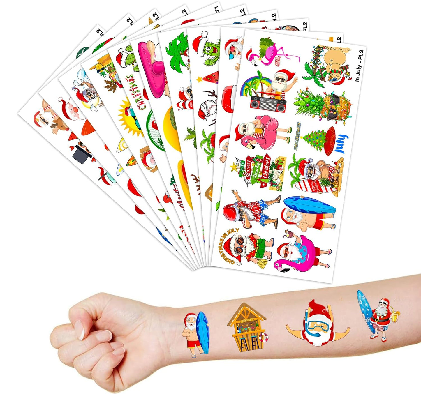 Christmas Santa Temporary Tattoos - 103 PCS Hawaiian Beach Party Supplies | Fun Gifts for Kids