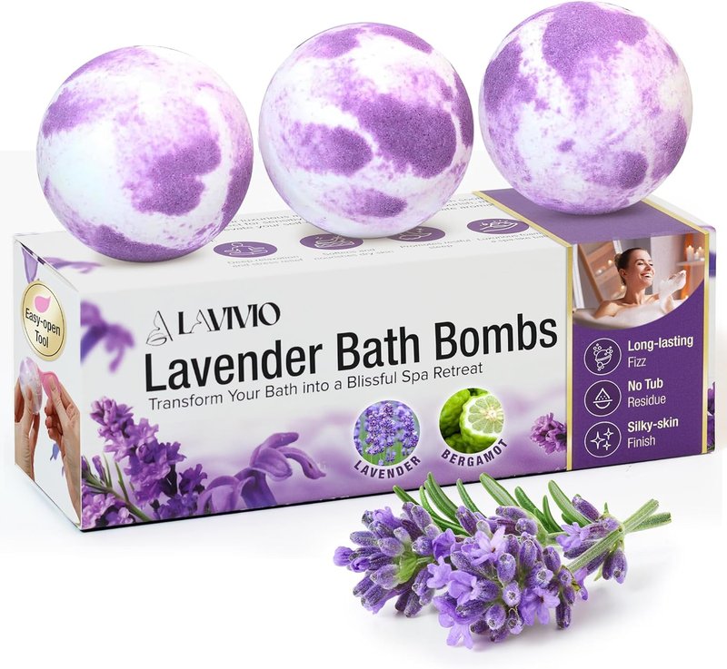 Lavender Bath Bombs for Relaxation | Mega Foaming Shea Butter & Essential Oils | 3 x 100g Gift Set