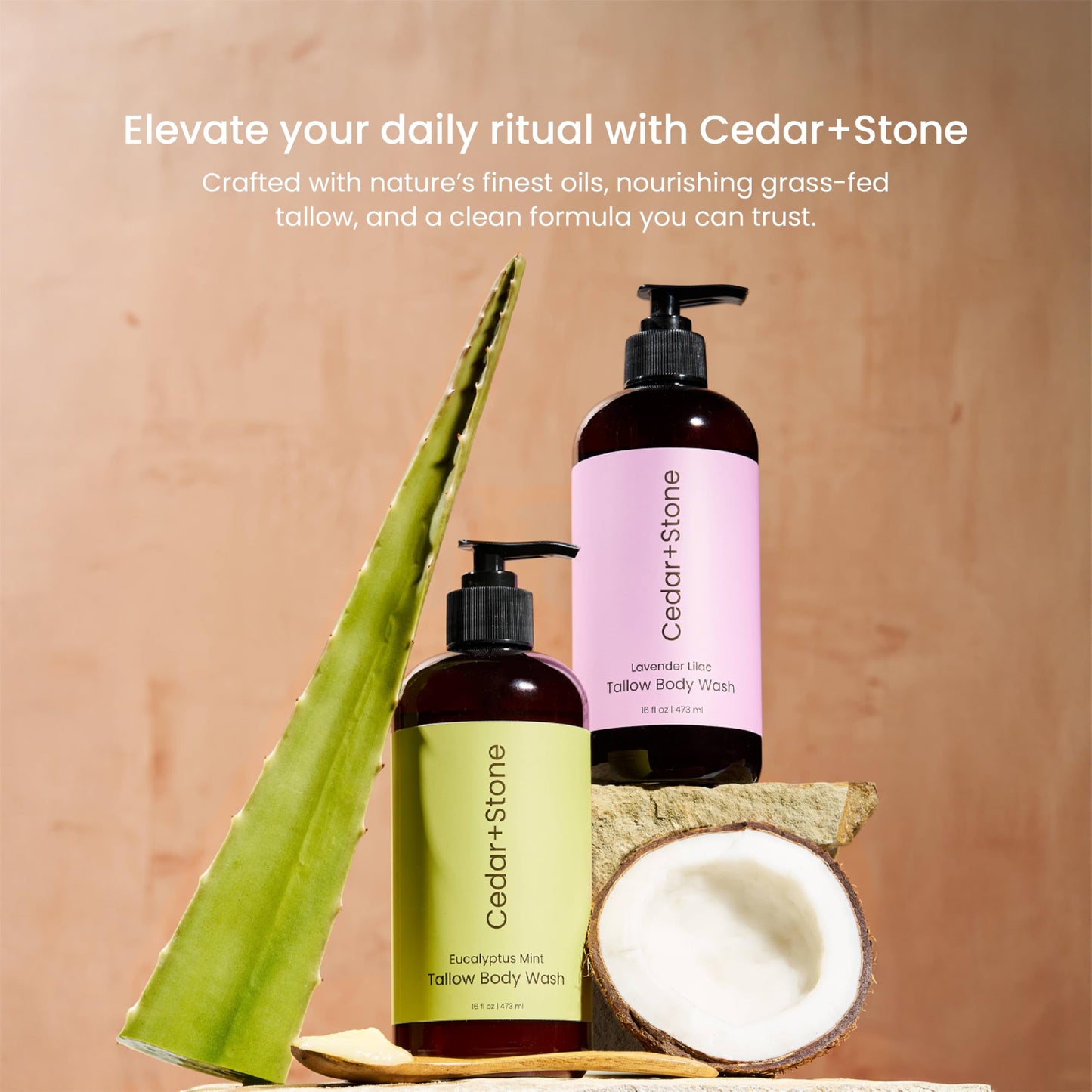 OfficeKit Cedar + Stone Clean Body Wash with Grass-Fed Tallow – Sulfate-Free Natural Body Wash for Dry, Sensitive Skin – Lavender & Lilac with USDA Organic Oils, 16oz