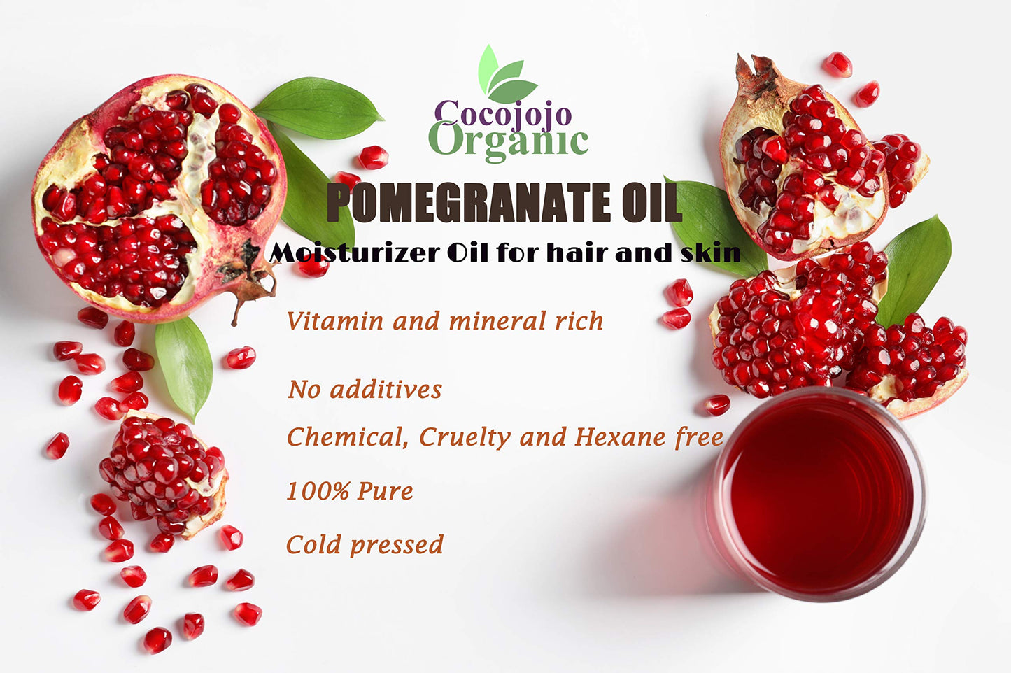 cocojojo Pomegranate Oil 100% Pure Seed Oil Cold Pressed 16 oz Unrefined Skin Hair Nails Cuticles Premium Grade Bulk