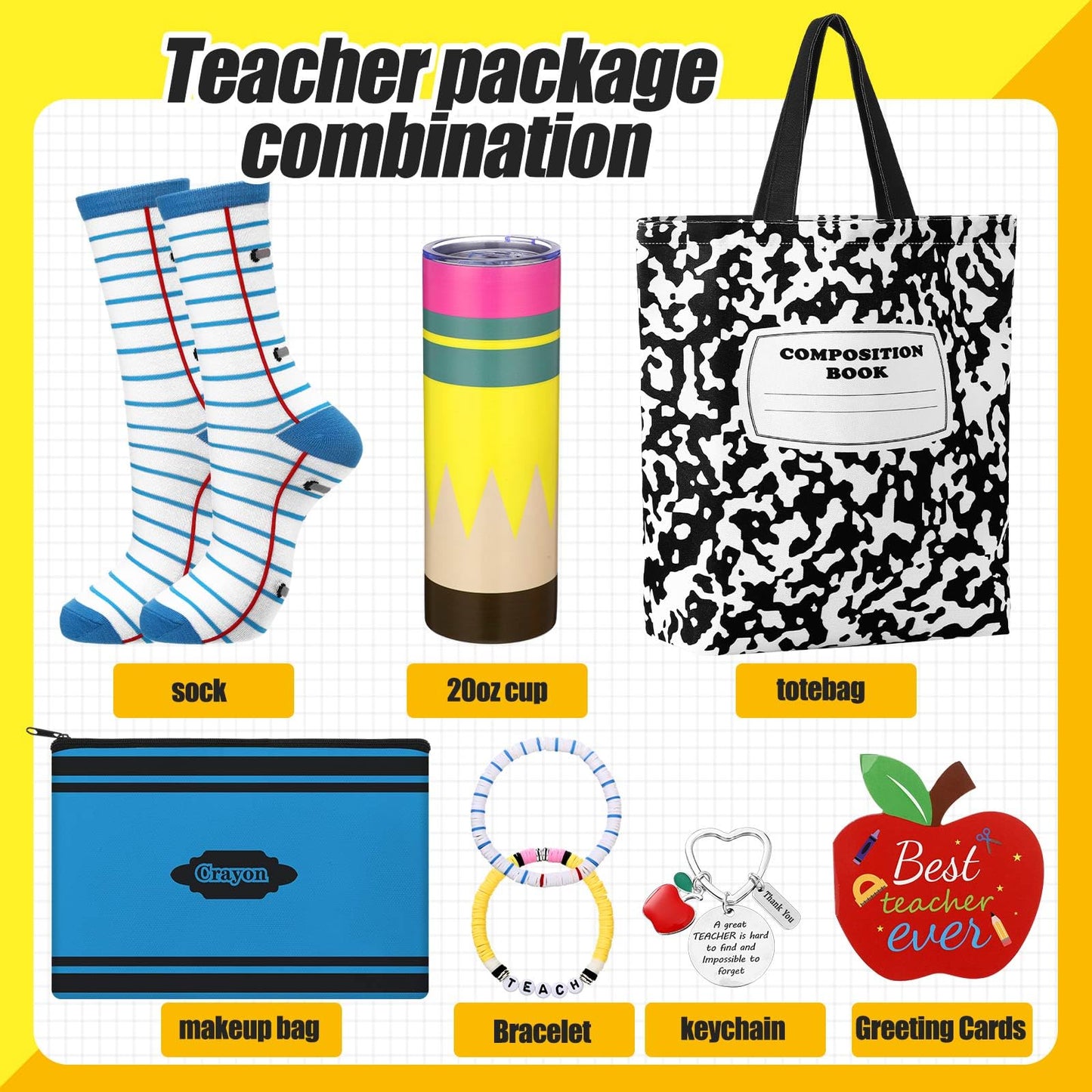 Sieral Graduation Teacher Appreciation Gifts for Women Thank You Teacher Gifts Set First Day of School Appreciation Favor Basket Set of 8(Composition)
