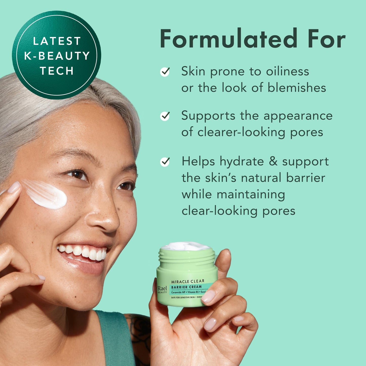 Rael Face Moisturizer, Miracle Clear Barrier Cream – Lightweight Moisturizer with Succinic Acid and Vitamin B5, Hydration, Korean Skin Care (1.8 oz)