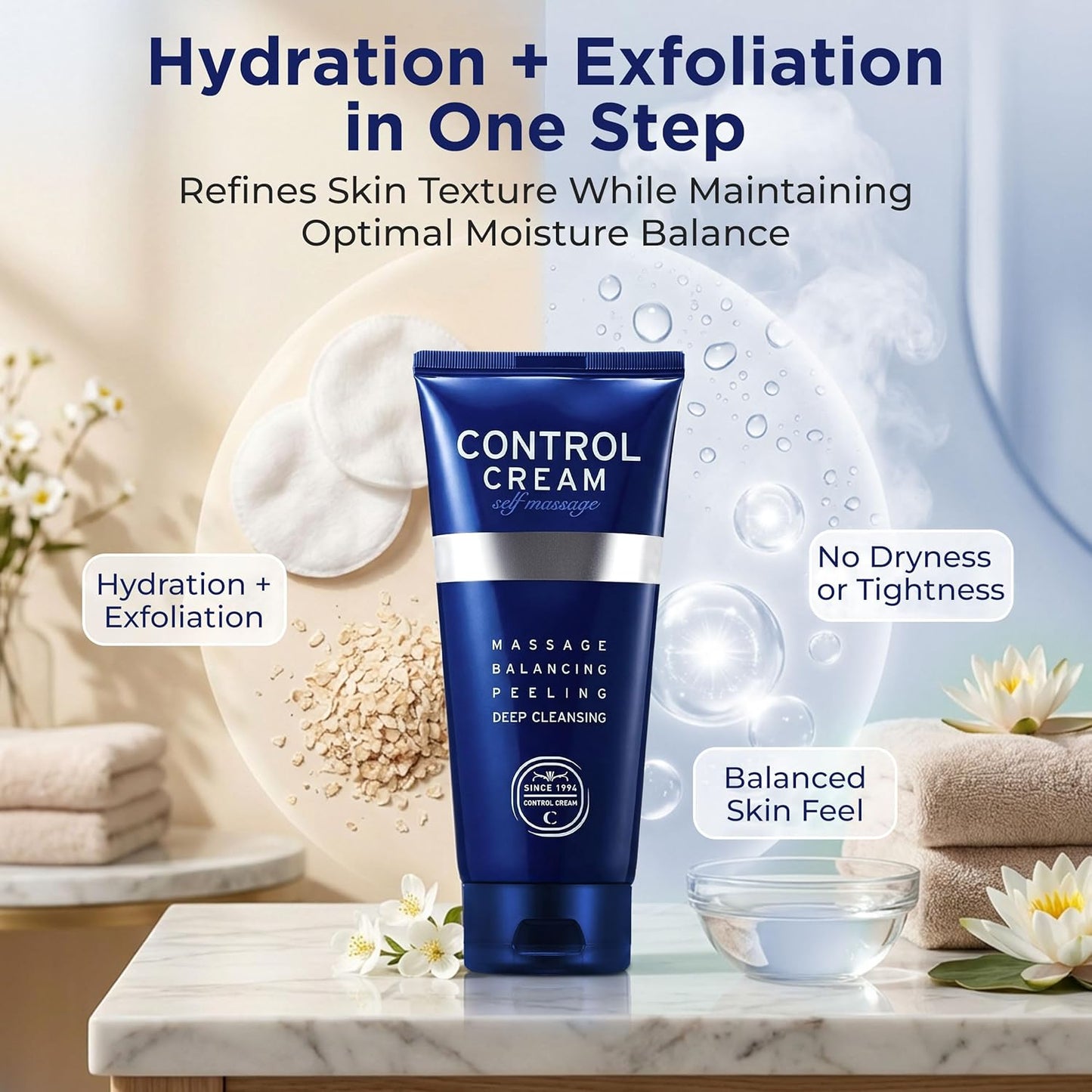 Korean Face & Body Control Cream - Gentle Exfoliation, Deep Hydration, Smooth Skin | 5.07 oz