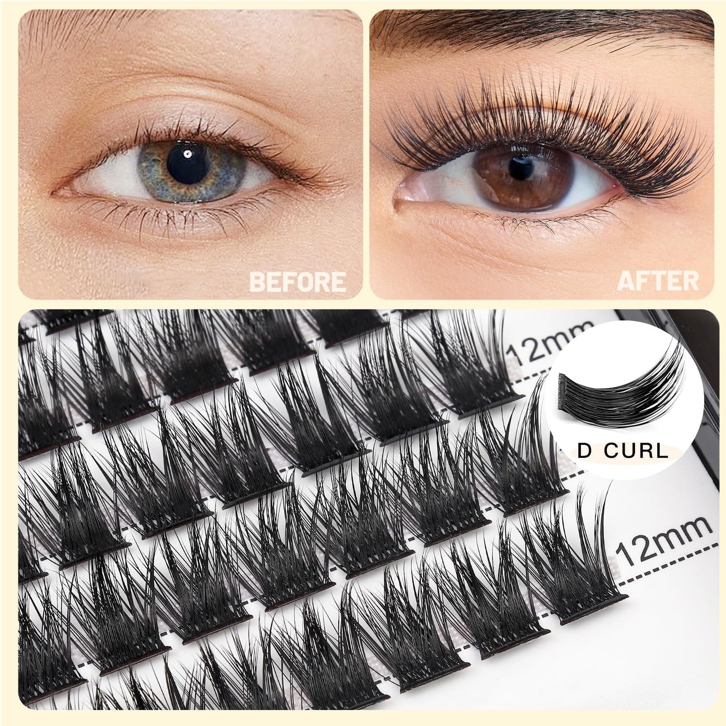 Bodermincer 120 Clusters 10mm+12mm/12mm+14mm/14mm+16mm Mixed Wide Cluster False Eyelash Individual Cluster EyeLashes Grafting Fake False Eyelashes Eyelash Extension (Black 12mm+14mm Mixed)