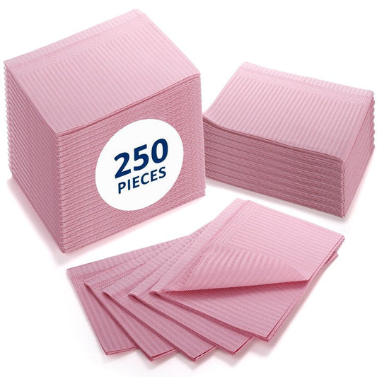 ZOOFOX 250 Pieces Disposable Nail Mats, 13'' x 18'' Pink Fordable Dental Bibs Waterproof 3 Ply Nail Paper Towels, Nails Tech Supplies for Salon Manicure Tattoo