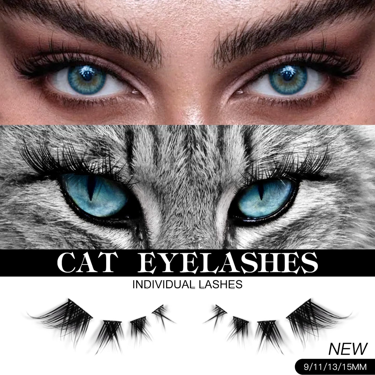 Bershnor 32 Pairs Cat Eye Individual Lashes Wispy Cat Eye Lashes DIY Lash Extensions 256pcs Clusters Lashes 8-16MM Fluffy Volume Eye Eyelashes Clusters