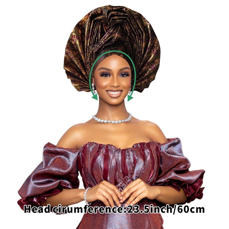Nigerian Women's hat Folding African Headscarf hat,African headpiece Auto Gel Headwear,Suitable for Weddings (Wine Red 2, One Size)