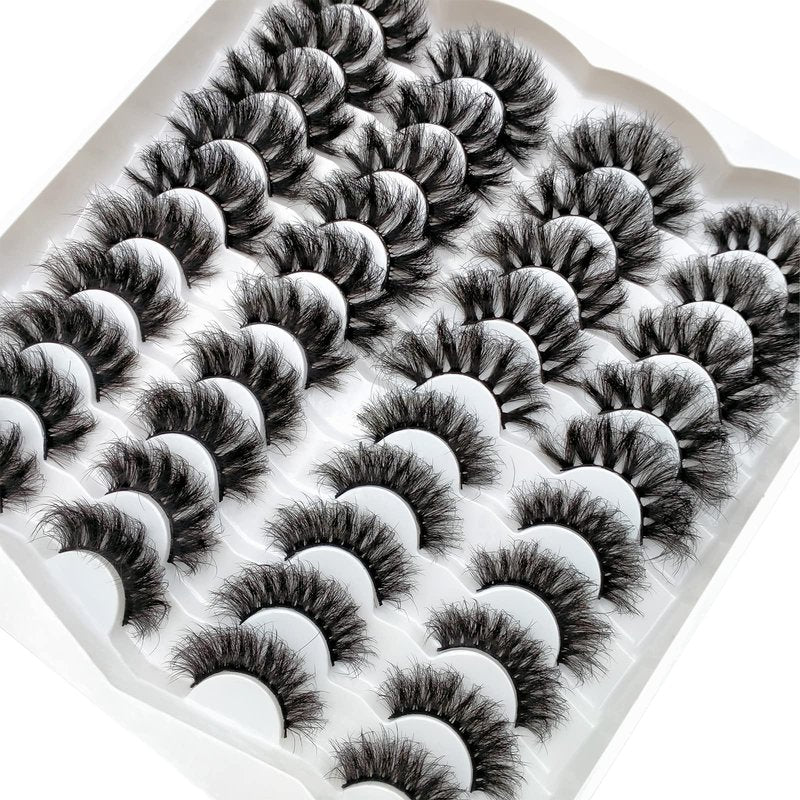 Fluffy Mink Lashes 20 Pairs Dramatic Thick Long 5D False Eyelashes 20mm 4 Styles D Curl Fake Eyelashes Pack, by Kmilro