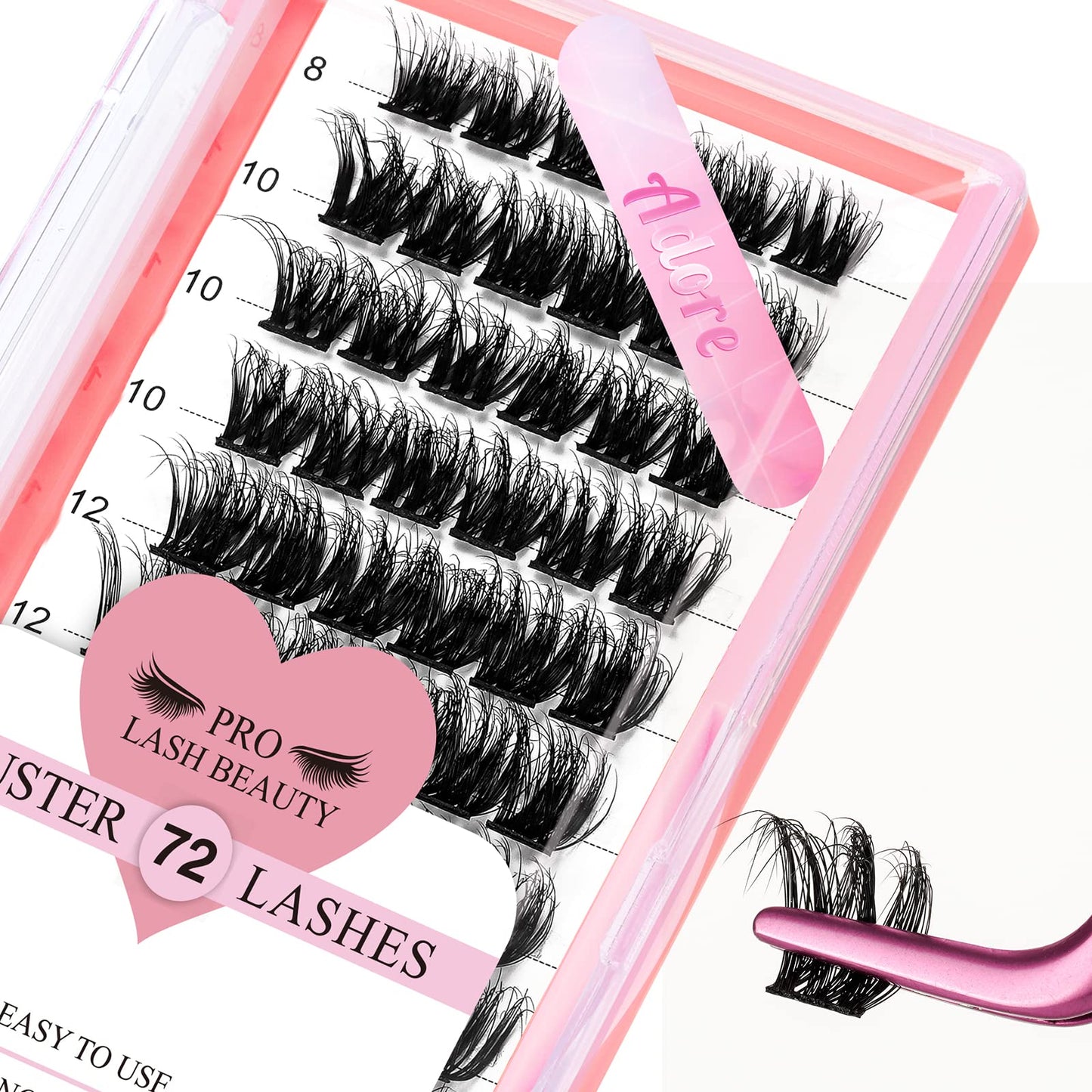 PRO Self Adhesive Eyelashes Kit Press On Lashes 120pcs Lash Clusters Lash Fixative Lash Remover Lash Applicator Eyelash Extension Kit Easy To Apply At Home Lash Extension Kit (Begonia,D-10-18mix Kit)