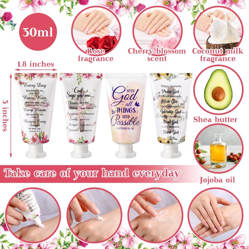 24 Pcs Christian Hand Cream Bulk Gifts for Women Bible Verse Mini Hand Lotion Scripture Travel Lotion for Dry Cracked Christian Religious Gifts Bulk for Teacher Graduation Favors (Cross Style)