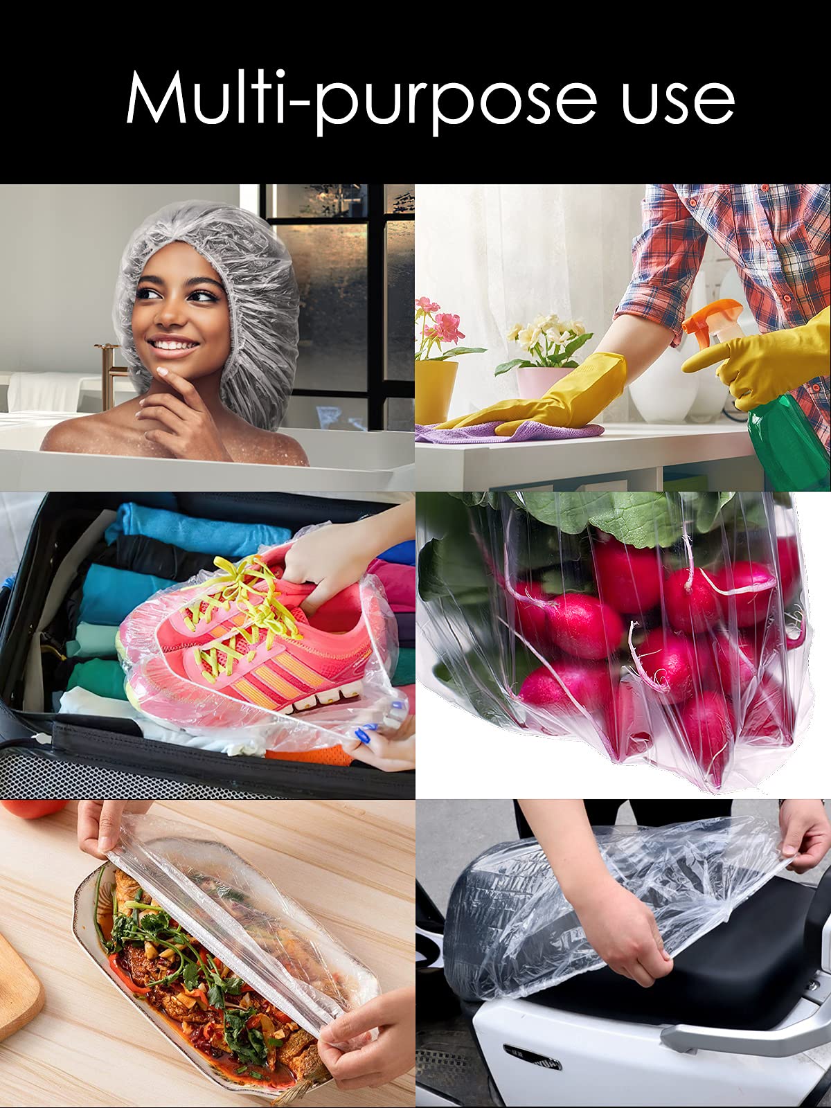 100Pcs XXL Oversized Disposable Plastic Shower Cap for Long Braids, Dreadlocks & Locs - Big Plastic Shower Cap for Black Women's Hair Treatment