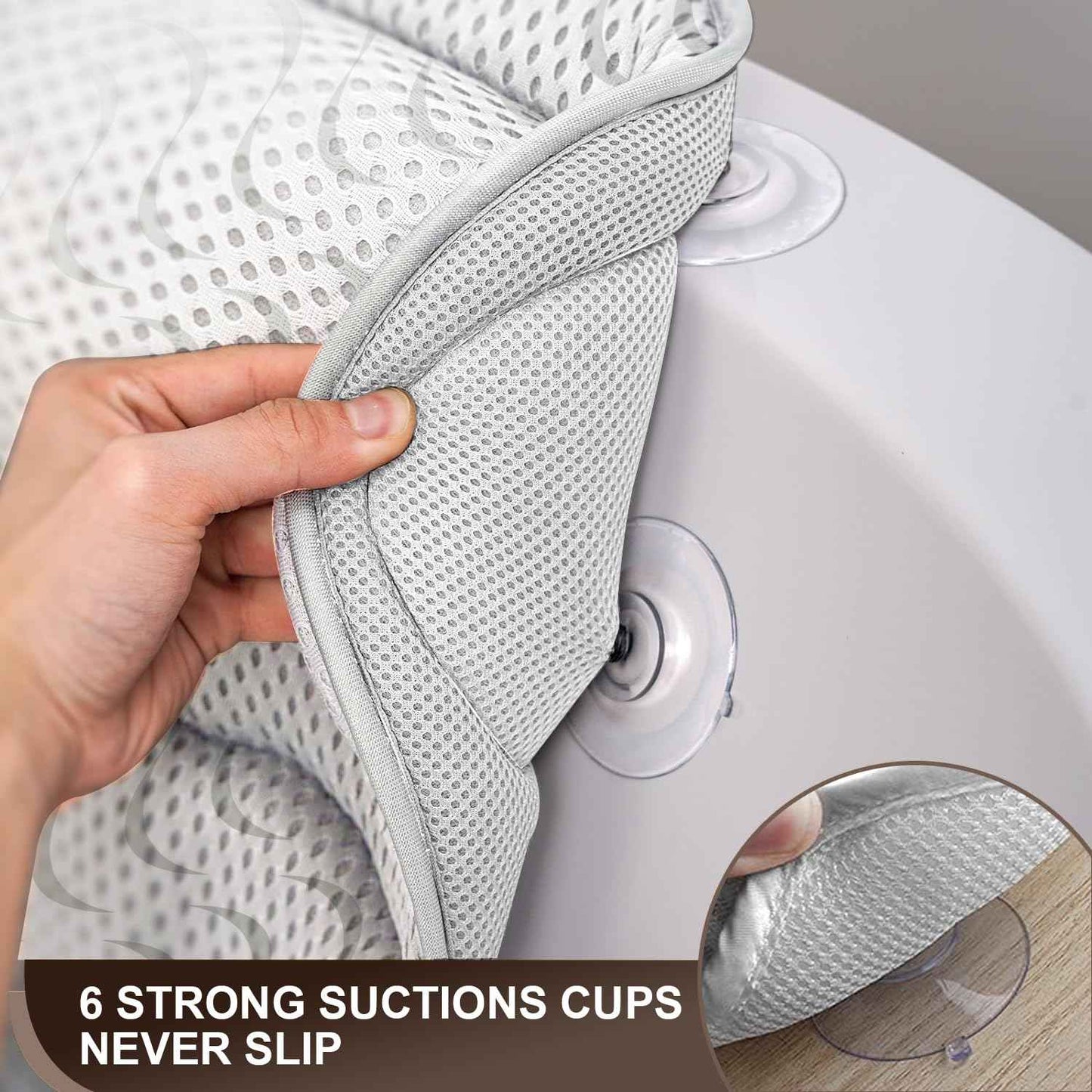 HORIGAY Bath Pillow Luxury Bathtub Pillow - Bath Pillows for Tub Neck and Back Support, Ergonomic Tub Pillow for Bath with 6 Powerful Suction Cups, Fits All Bathtub Portable Bath Accessories - White