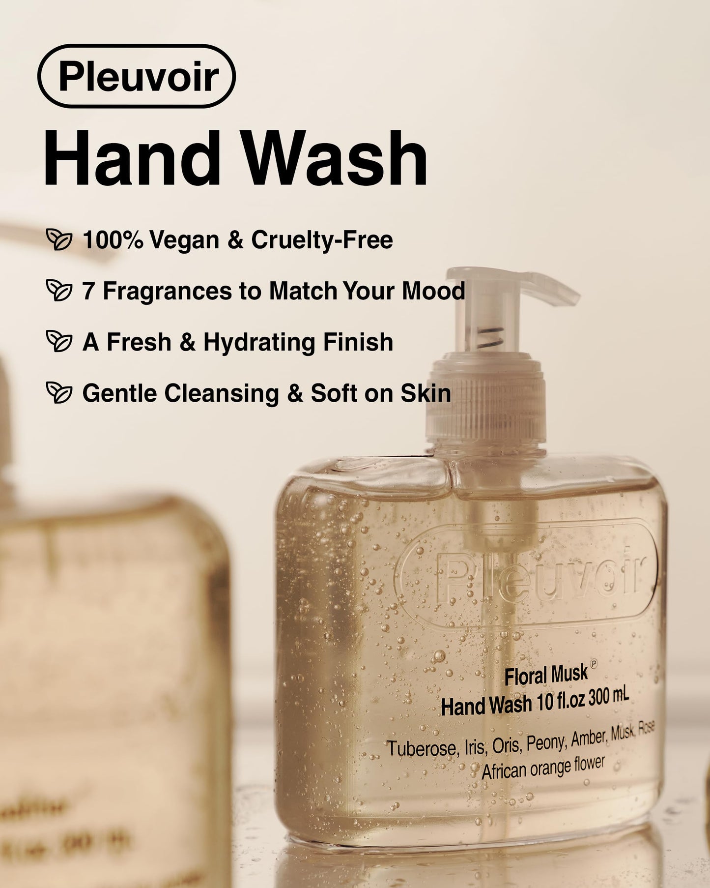 Pleuvoir Hand Wash Morning Soil (Petrichor) - Hydrating Liquid Hand Soap - Fresh Earthy Rain Ozonic Green Scent - Moisturizing with Hyaluronic Acid, Ceramides - Vegan, K-Beauty 10 fl.oz