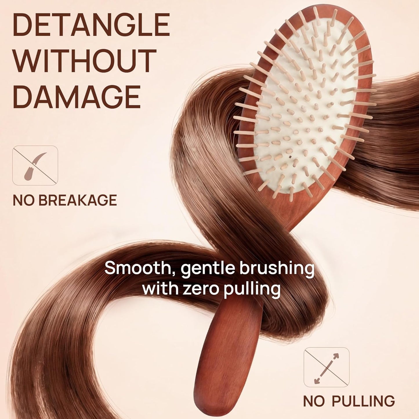Natural Wooden Hair Brush - Anti-Breakage Wood Bristle with Pear Wood Handle | Gentle Scalp Massage, Anti-Static for All Hair Types