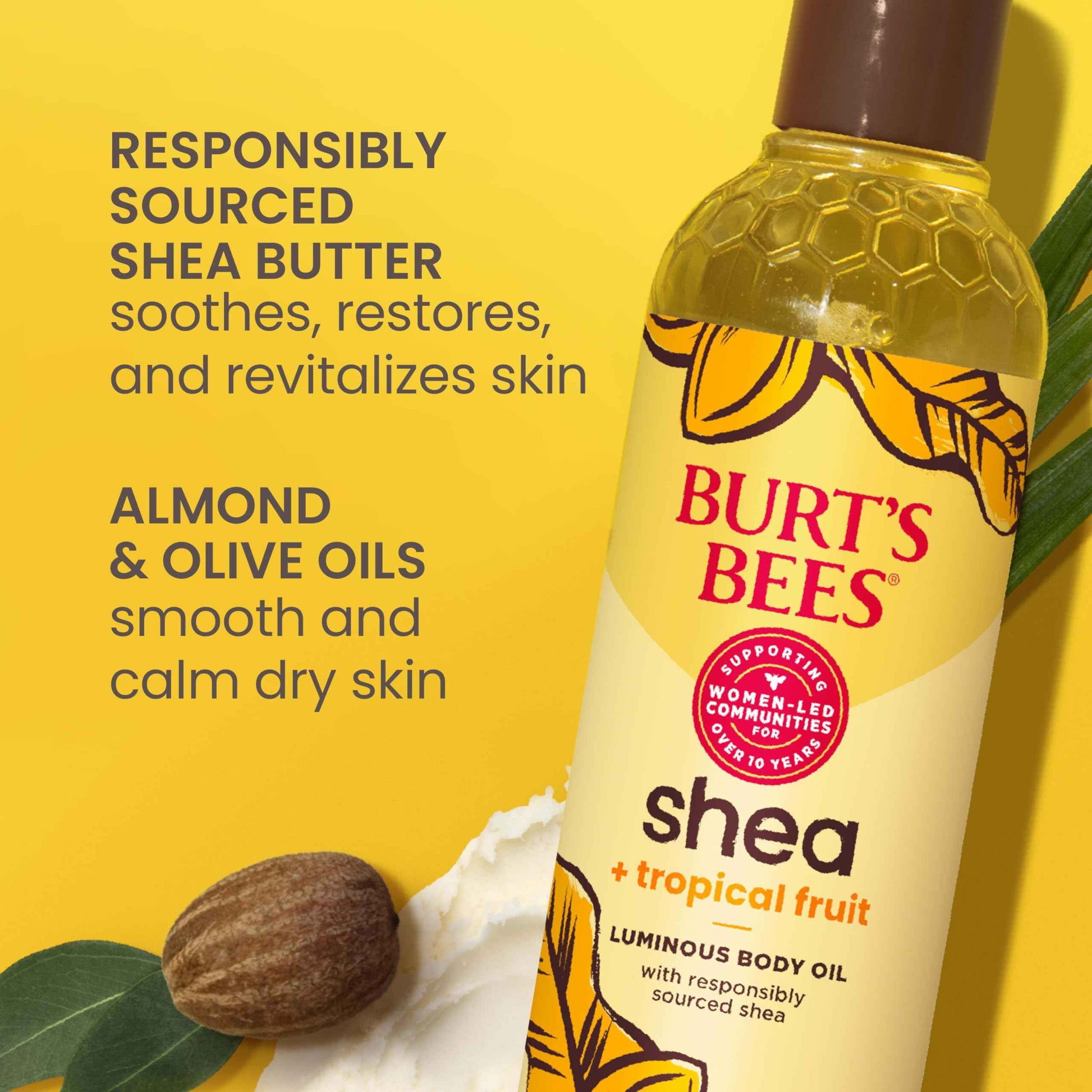 Burt's Bees Shea + Tropical Fruit Luminous Body Oil, Non-Greasy, Antioxidant Rich for Glowing Skin, Non-Irritating, Natural Origin Skin Care, 8 oz.