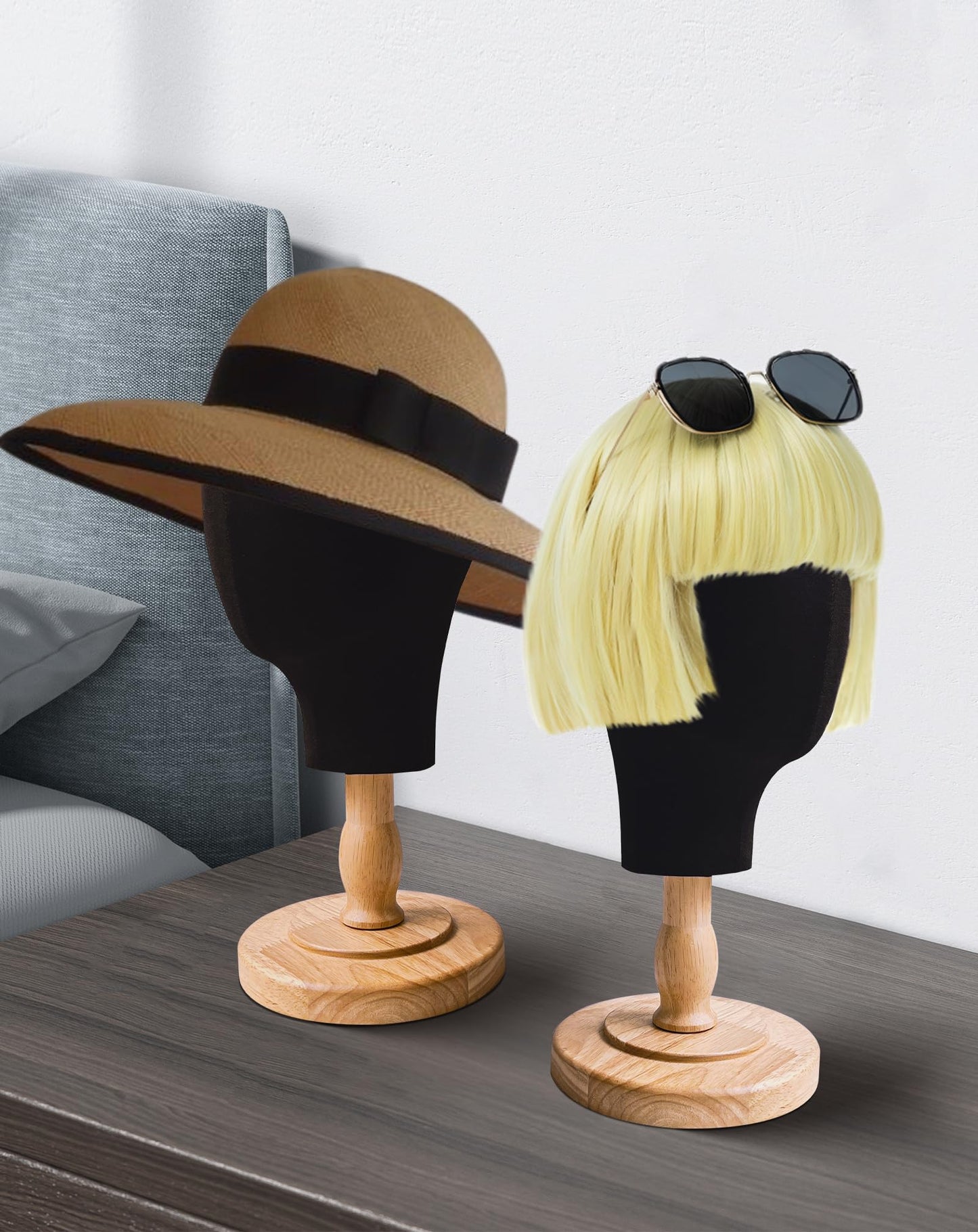 CHADWICK Black Mannequin Head for Wigs, Hats, 21 Inches Fursuit Head, Hat Stand Holder with Detachable Wood Stand, Professional Canvas Block for Shops, Home Decor, Hair Salon Display