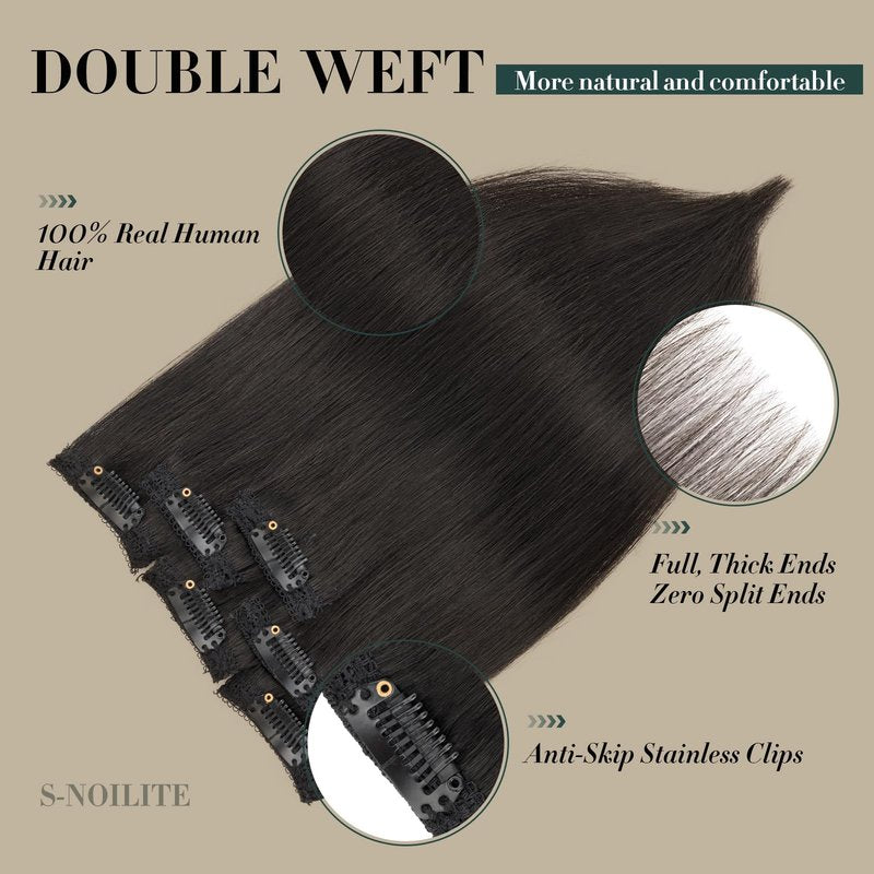 Short Hair Extensions Clip ins,S-noilite Short Clip in Hair Extensions Real Human Hair,Mini Hairpieces for Add Volume and Highlights,6 Pieces 33g 12 inch Natural Black