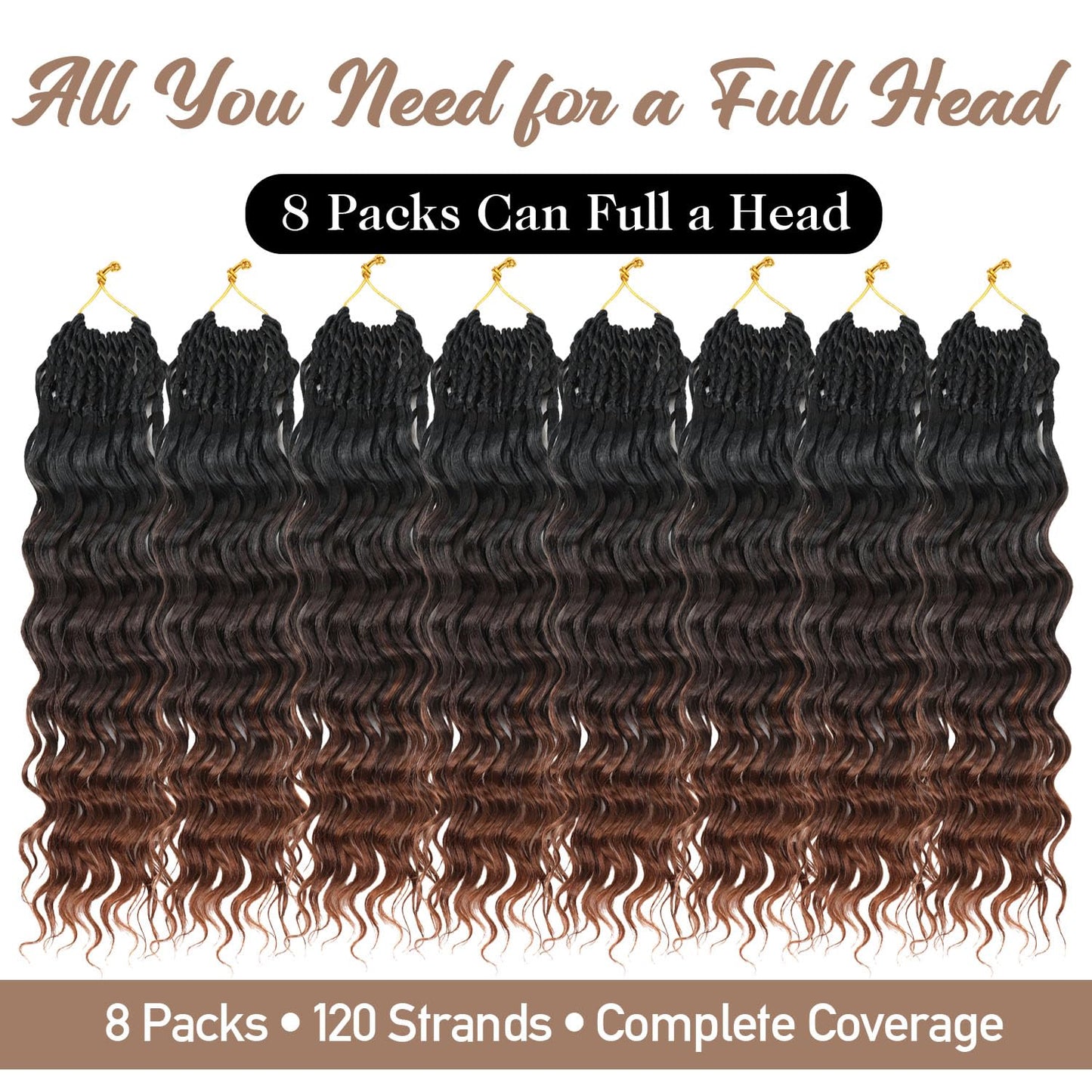 Ocean Wave Crochet Hair - 12 Inch Ombre Brown Auburn Synthetic Pre-Looped Braids | Boho Deep Wave for Black Women