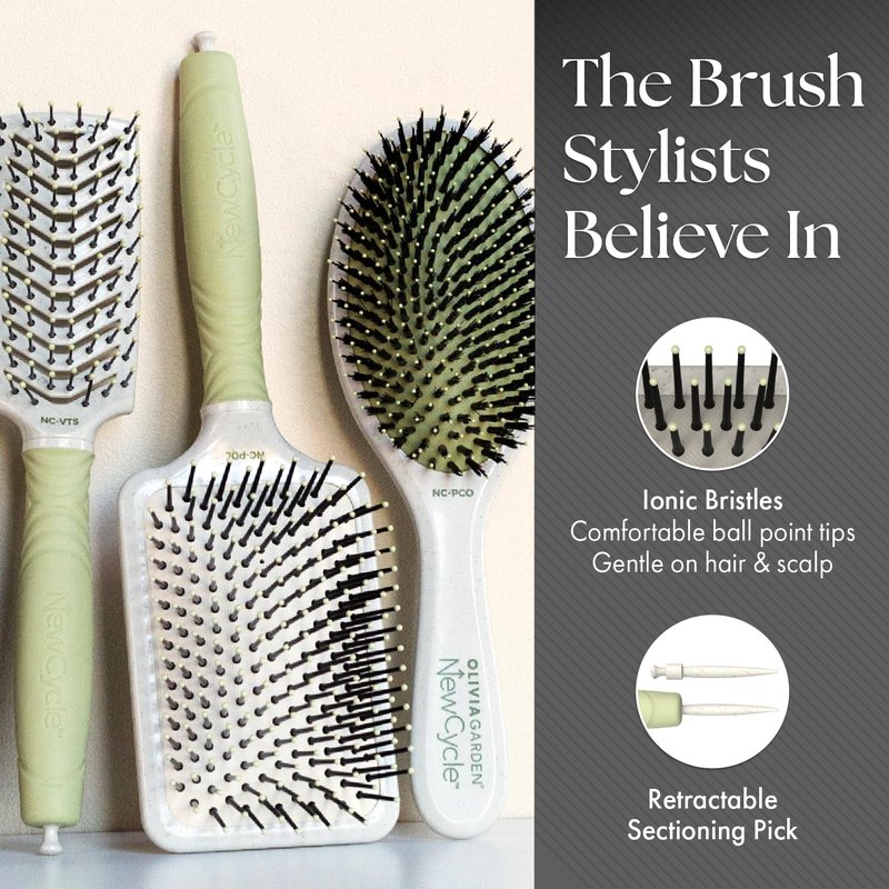Olivia Garden NewCycle Ionic bristles Cushion Hair Brush and made from 100% recycled material (except bristles and cushion)