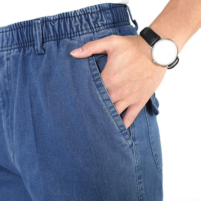 IDEALSANXUN Elastic Waist Jeans for Men Casual Loose Fit Pull On Jeans Denim Pants(Light Blue, 48x30)