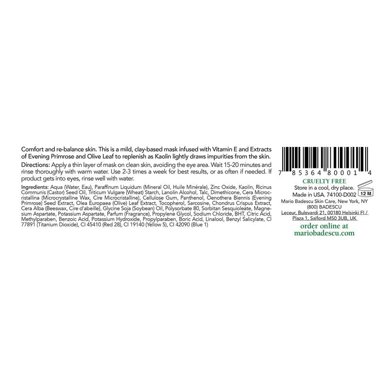 Mario Badescu Azulene Calming Mask, Clay Mask Face Care Ideal for All Skin Types, Pore Minimizer with Olive Leaf Extract, Vitamin E and Kaolin Clay, 2 Oz