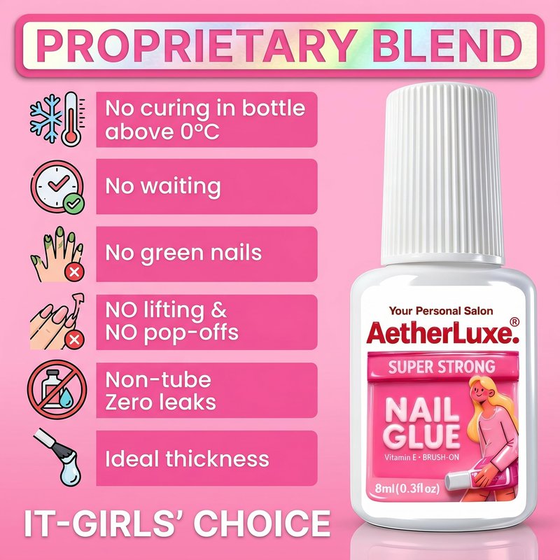 Super Strong Nail Glue for Press On Nails,Upgraded Formula with SGS Certification,Vegan,5S Instant Dry,Up to 30 Days Hold,False Nail Glue,Brush Applicator,8ml,1 pcs