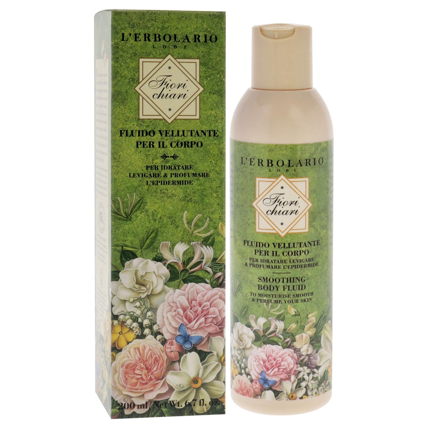 L'Erbolario Fiorichiari Smoothing Body Fluid - Floral Moisturizing Body Lotion with White Lily, Coconut Butters - Softening Dry Skin Lotion - 6.7 oz