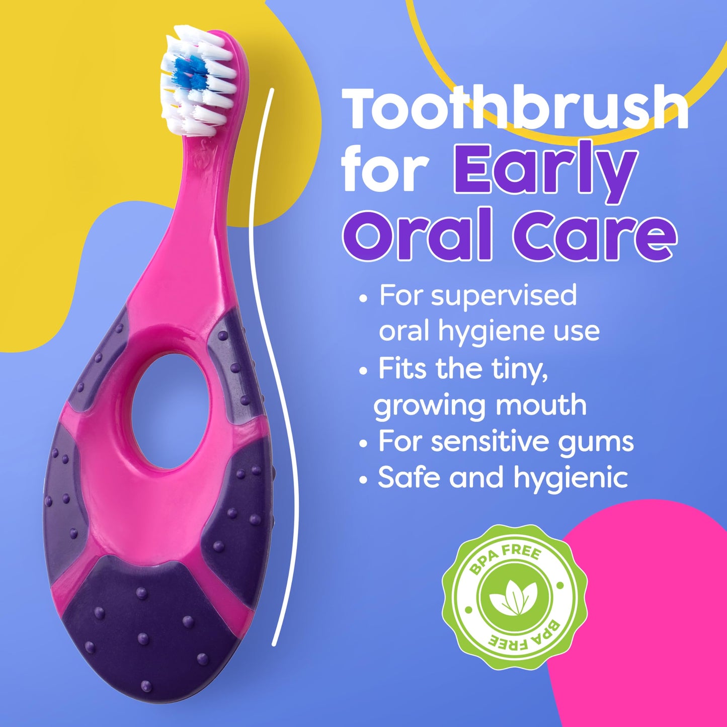 Trueocity Infant Toothbrush Set for Oral Care (12 Months+) – Soft Bristles, Small Brush Head, Easy-Grip Handle – 4-Pack (Pink & Purple)