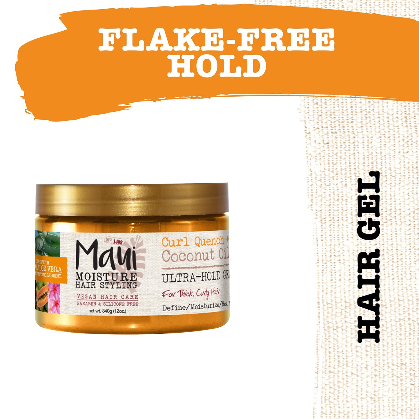 Maui Moisture Curl Quench + Coconut Oil Ultra-Hold Gel, for Curly Hair Styling, Vegan, No Drying Alcohols, Paraben Free, Silicone Free, 12 Ounce