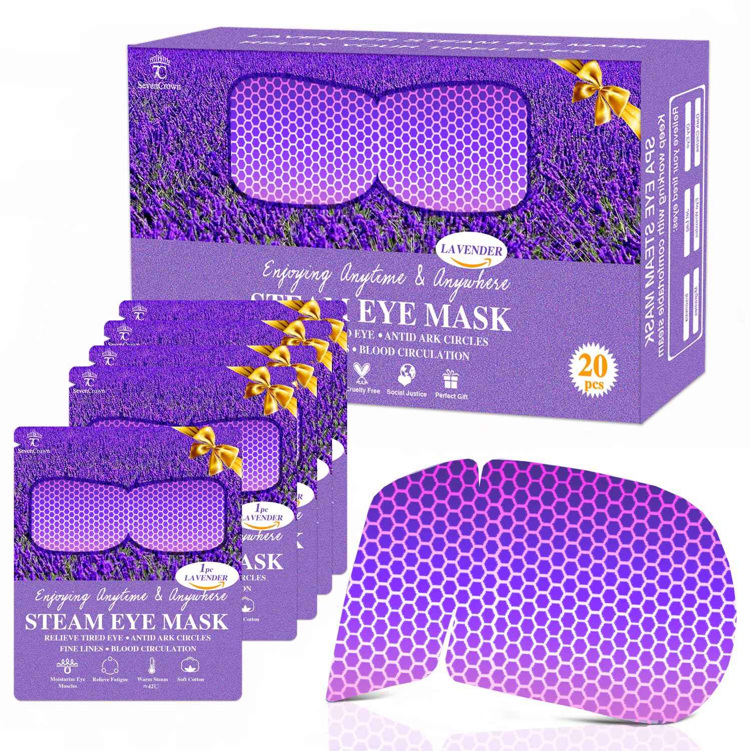20 Packs Lavender Scented Steam Eye Mask, Heated Eye Mask for Dry Eyes & Relaxation, Self Heating Eye Compress for Sleep, Spa, Travel Essentials, Stress Relief Gifts for Women & Men, Stocking Stuffers