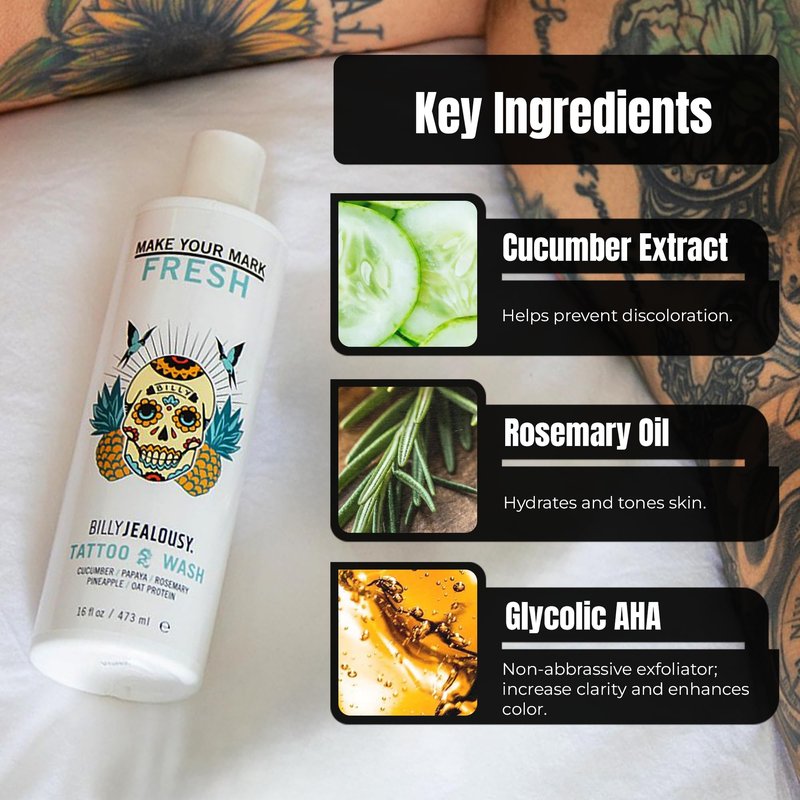 Billy Jealousy Make Your Mark Fresh Tattoo Wash, Cleansing and Hydrating Tattoo Aftercare Enriched With Cucumber and Rosemary, 16 Fl Oz