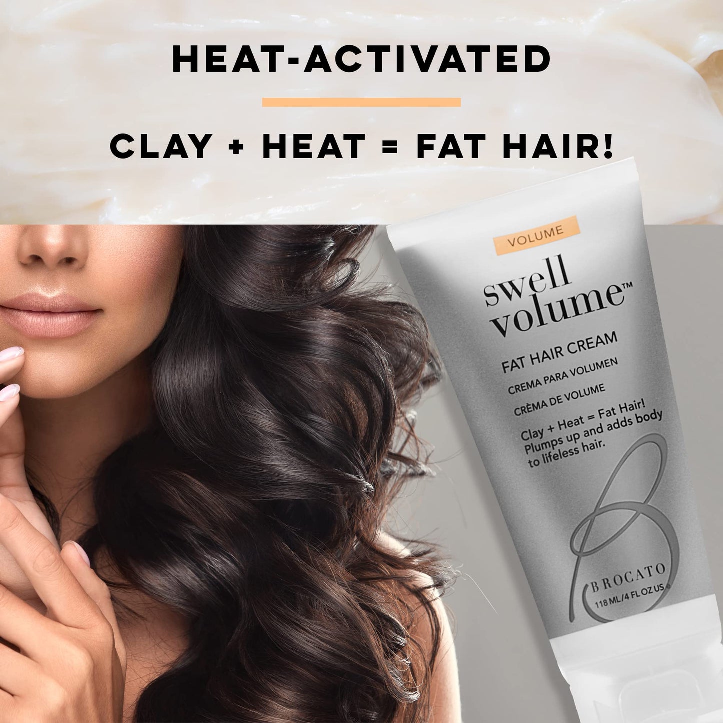 Brocato Swell Volume Hair Cream, 6 Oz: Volumizing & Thickening Cream for Men & Women | Heat Activated Fat Hair Volumizer Cream Plumps, Shapes & Adds Thickness to Thin Hair | Formulated with Clay