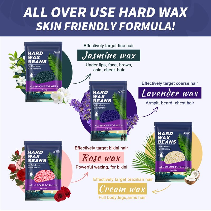ANRUZ Waxing Kit for Women Men - Digital Wax Kit for Hair Removal with Post-Wax Cream, Silicone Bowl & 55 More Accessories, at Home Use Warmer for Body, Bikini, Eyebrow, Face, Sensitive Skin