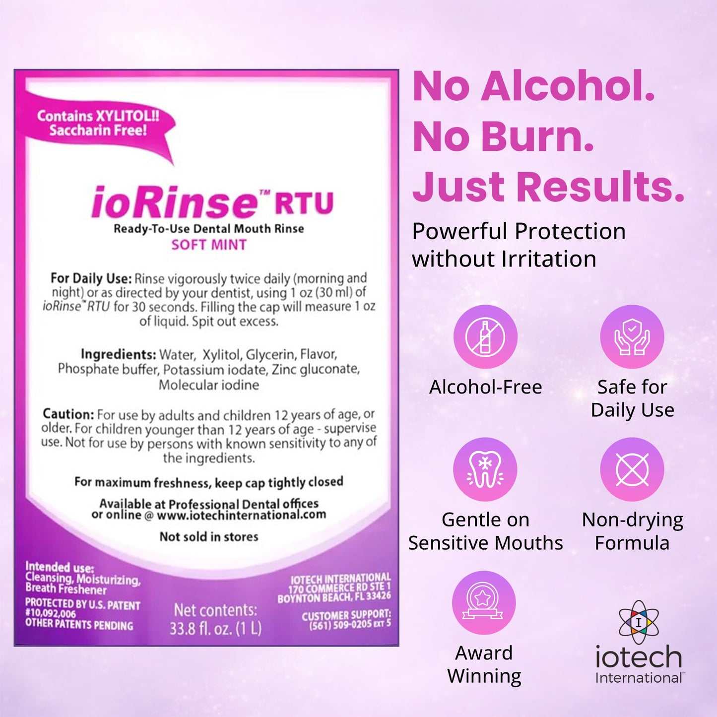 ioRinse RTU Halitosis Mouthwash for Fresh Breath, Dentists' Top Choice, Alcohol Free & Fluoride Free Molecular Iodine Oral Rinse, Soft Mint, Professional Clean Mouth Wash, RTU Mouthwash 33.8 oz