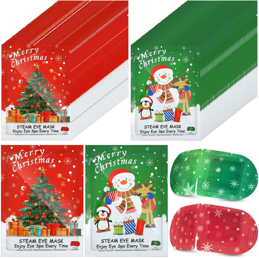 Demissle 96 Pack Christmas Steam Eye Masks Bulk for Dry Eyes Disposable Eyes Masks Cover Self Heating Red and Green Moist Heat Eyemasks Holiday Warm Eye Compress Gift for Women Home Office Travel