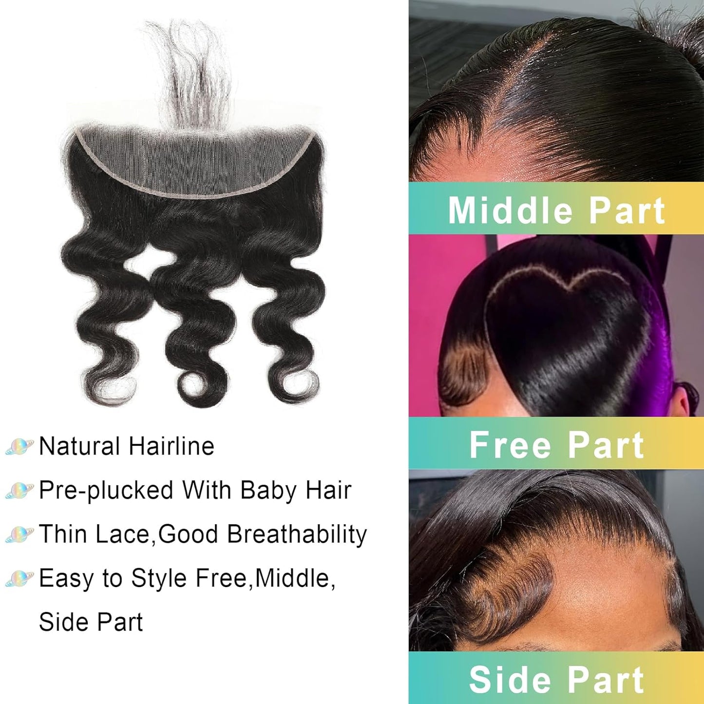 13 x 4 Lace Frontal Closure - Body Wave HD Transparent Lace Front With Bangs | 100% Remy Human Hair, 150% Density, Natural Color, 18 Inch