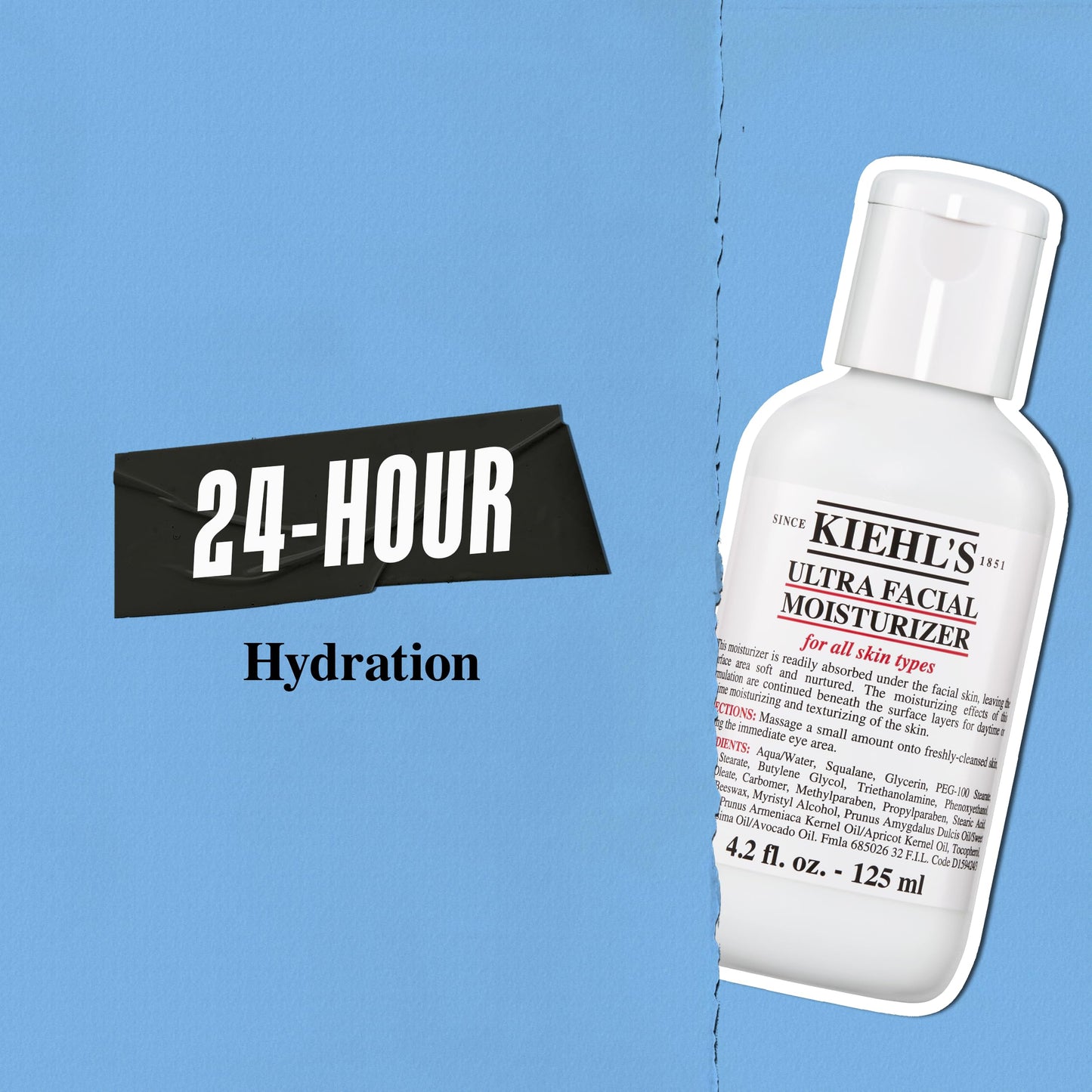 Kiehl's Ultra Facial Moisturizer, for Easy Daily Hydration, Infused with Squalane and Glycerin, Replenishes Moisture Barrier and Softens Skin, Suitable for All Skin Types, Fragrance-Free - 4.2 fl oz