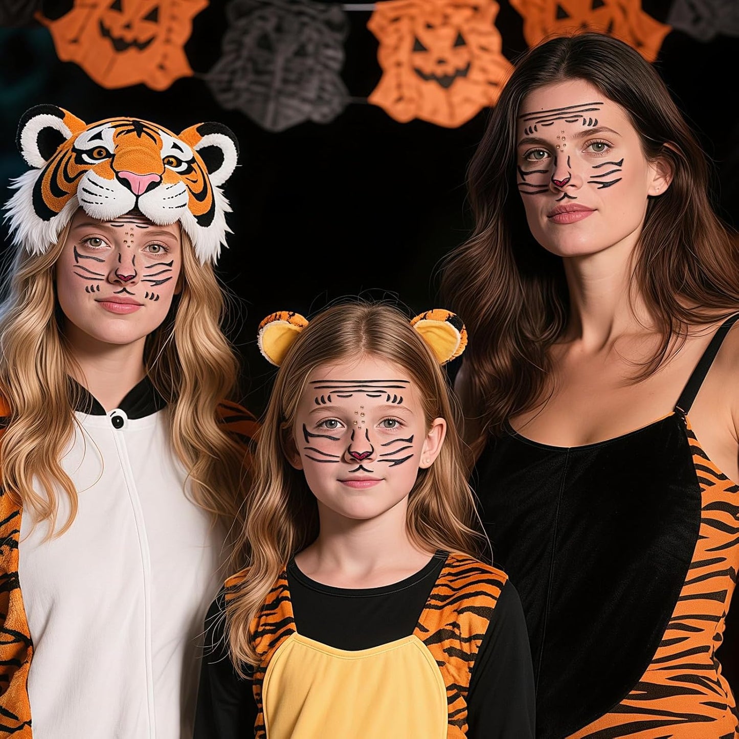 Tiger Face Tattoo Stickers - Glitter Temporary Face Jewels for Adults & Kids | 2 Pcs for Makeup & Party Decor