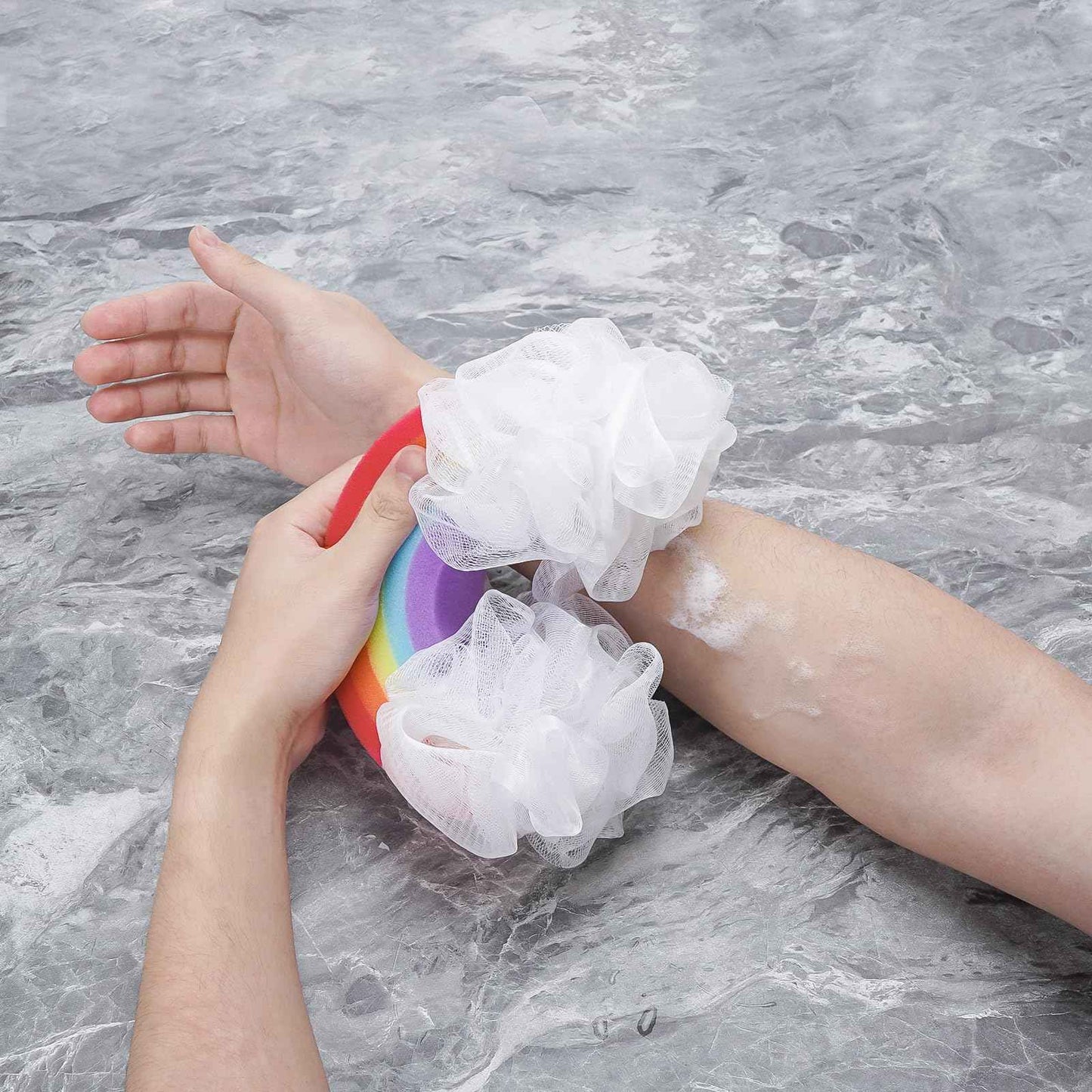 SHIDOW Rainbow Bath Ball Shower Loofah Sponge, Rainbow Shape Bath Sponge Shower Loofahs with Ribbon Loop for Shower for Women Girls (4 Pcs)
