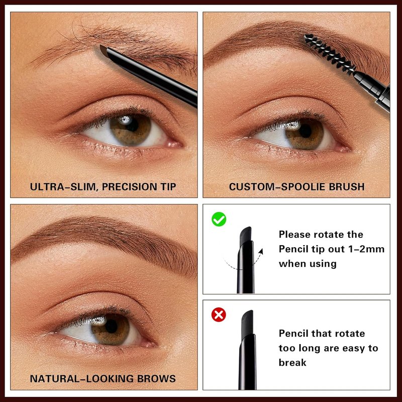 Microblading Eyebrow Pencil - Retractable Definer with Angled Precision Tip | Long-Lasting Waterproof, 0.1MM Ultra Slim, Deep Brown