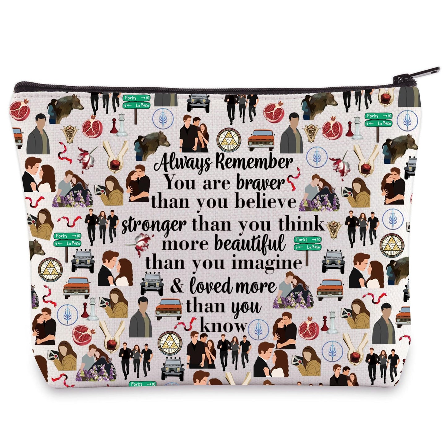 WZMPA Edward Cullen Cosmetic Bag Edward Cullen ＆ Bella Swan Fans Gift You Are Braver Stronger Smarter Than You Think Edward Makeup Bag Bella Merchandise (Always-moon TB)
