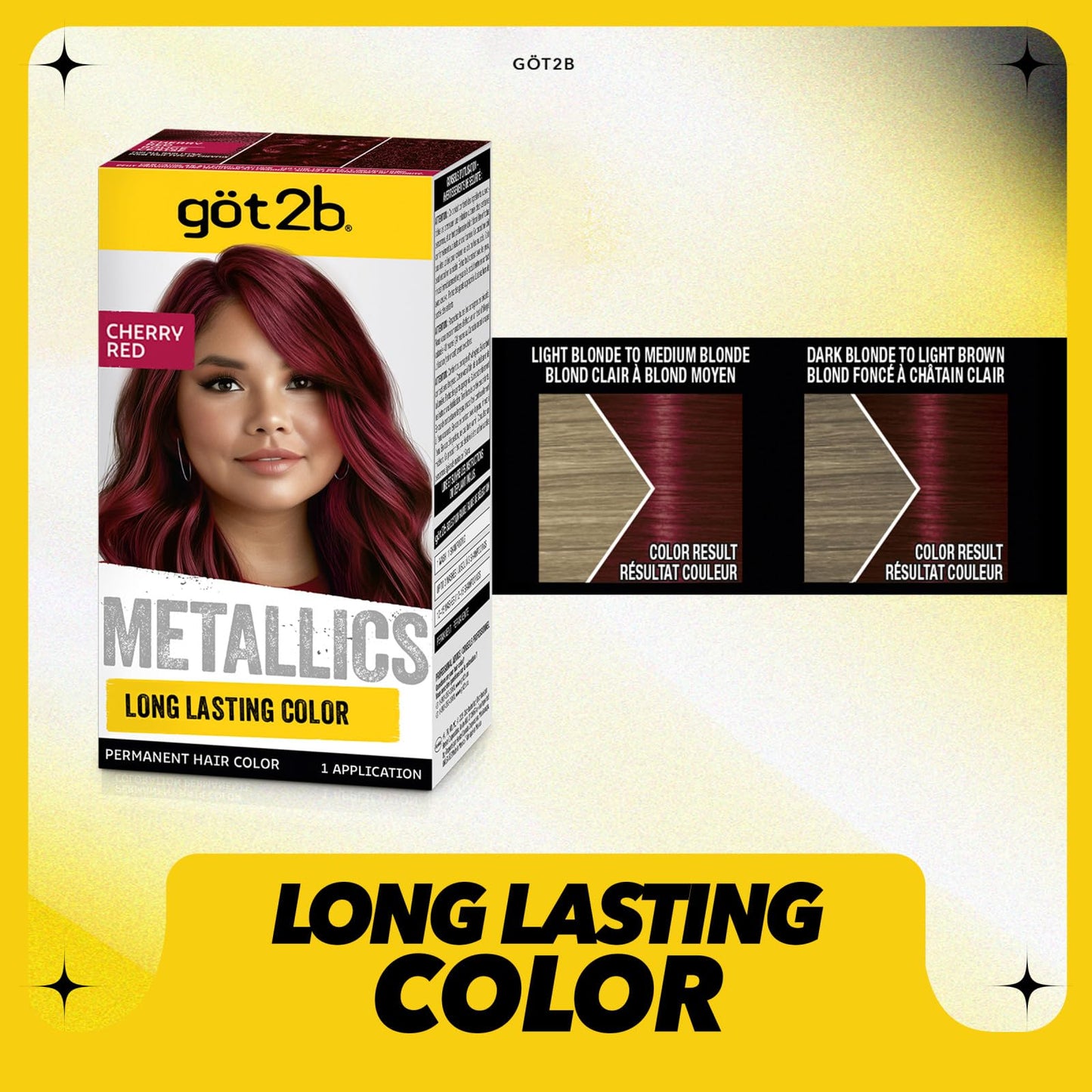 got2b Metallics Permanent Hair Dye, Cherry Red M70, Hair Color for Women & Men, Formulated with Metallic-Shine Booster for Cool, Shimmering Tones, Lasts Up to 30 Washes, 1 Kit