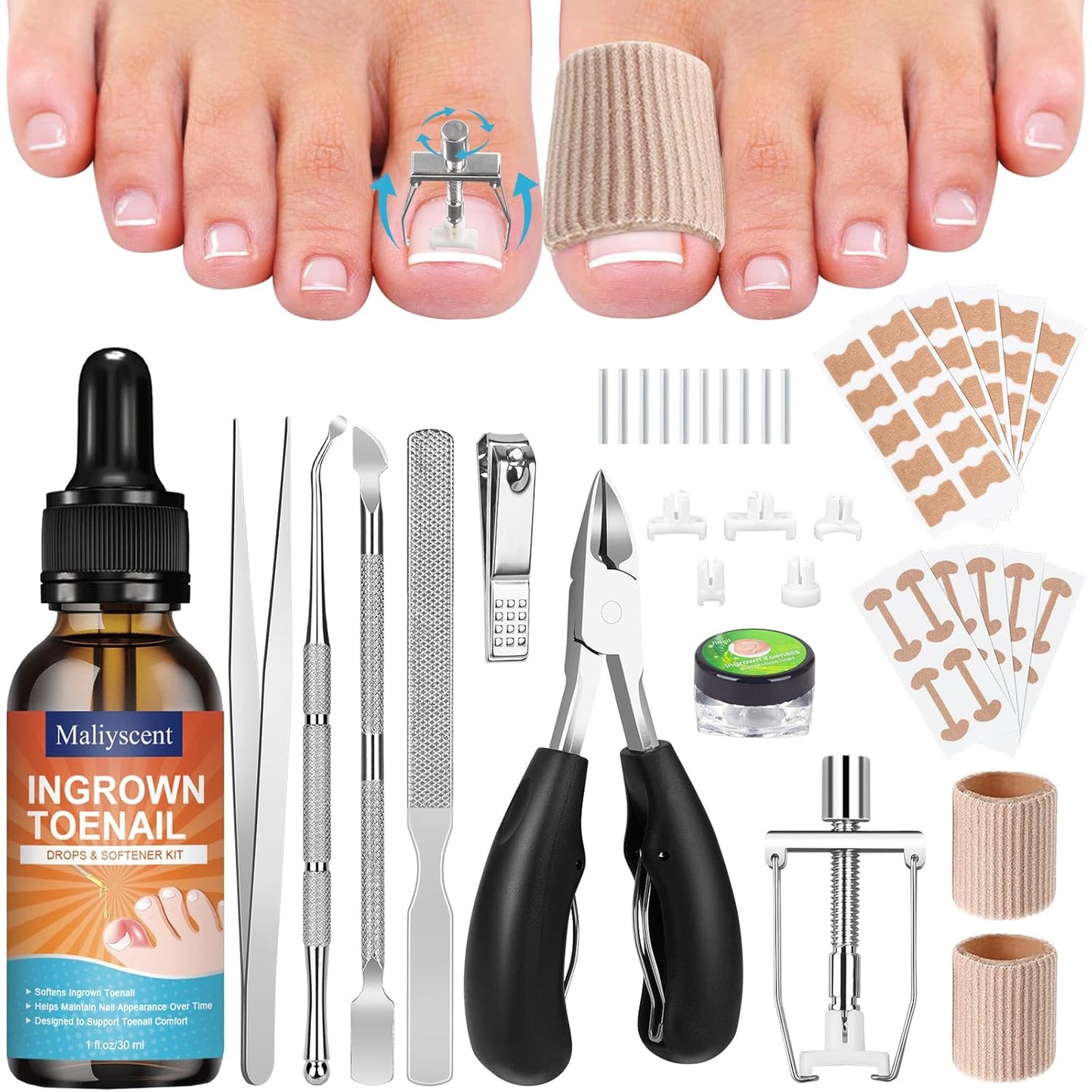 Ingrown Toenail Removal Kit - Professional Tool Set with Corrector Drops, Clipper & Nail File | Complete Pedicure Solution