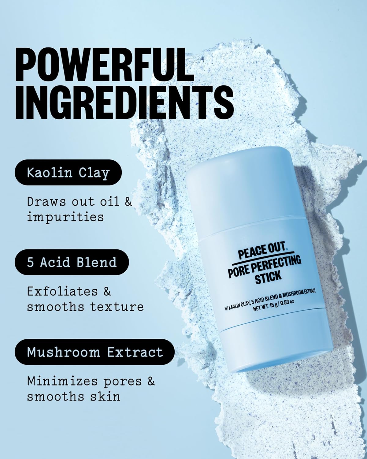 Pore Perfecting Stick - Kaolin Clay Exfoliating Face Cleanser with Glycolic & Salicylic Acids | 0.53 oz