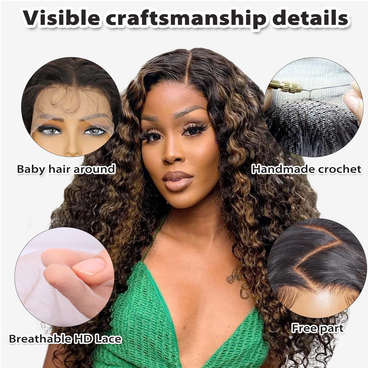 Kurope Brown with Highlight Synthetic Lace Front Wig 13x4 Long Curly Wig with Baby Hair Natural Preplucked Hairline 24 Inch Wavy Wig for Black Women Daily Party Use