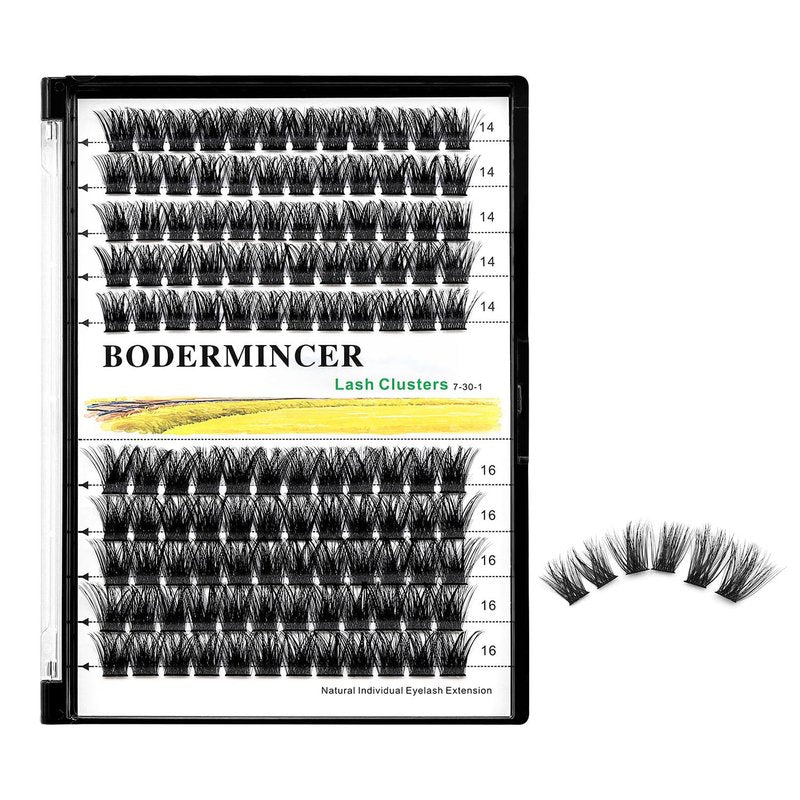 Bodermincer 120 Clusters 10mm+12mm/12mm+14mm Mixed Lash Cluster False Eyelash Individual Cluster EyeLashes Grafting Fake False Eyelashes Eyelash Extension (M01-Black-16mm)